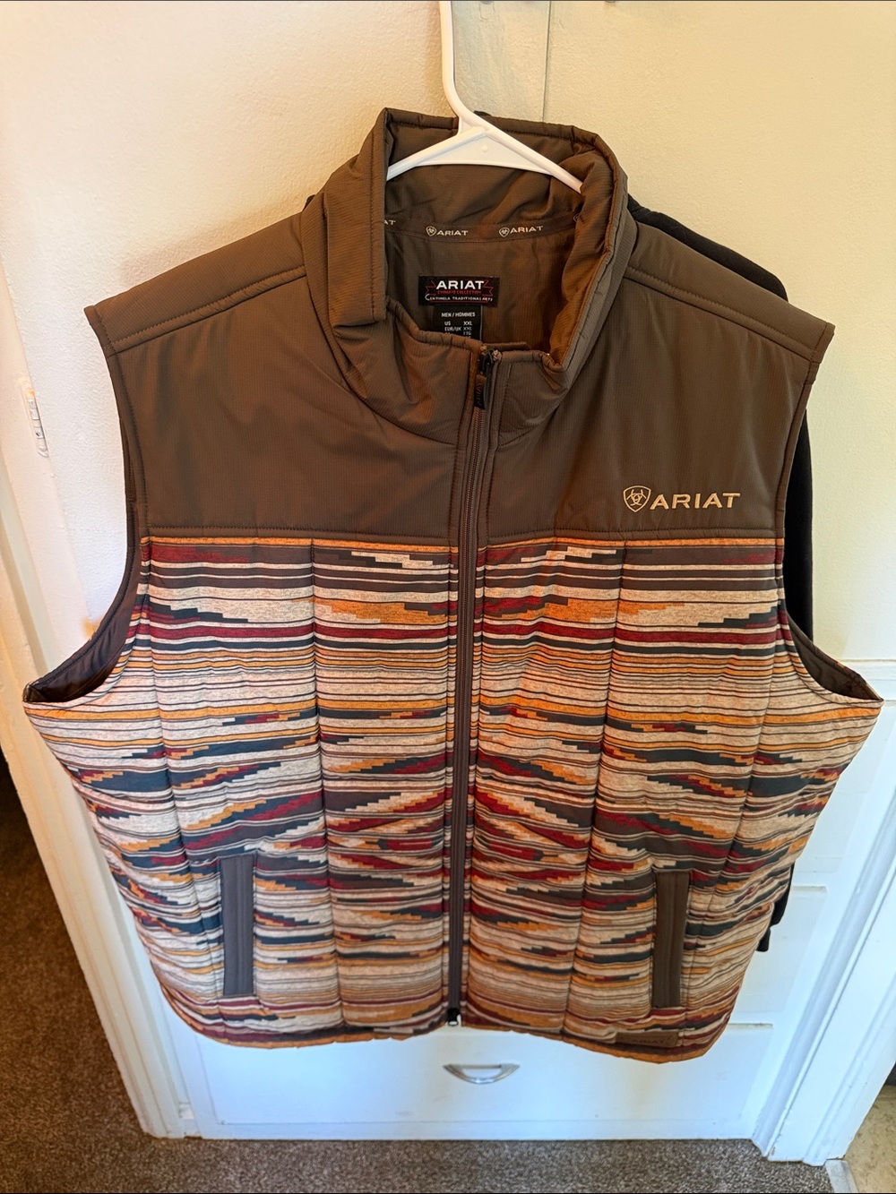 Ariat Brown Striped Quilted Vest with Multicolor Accents